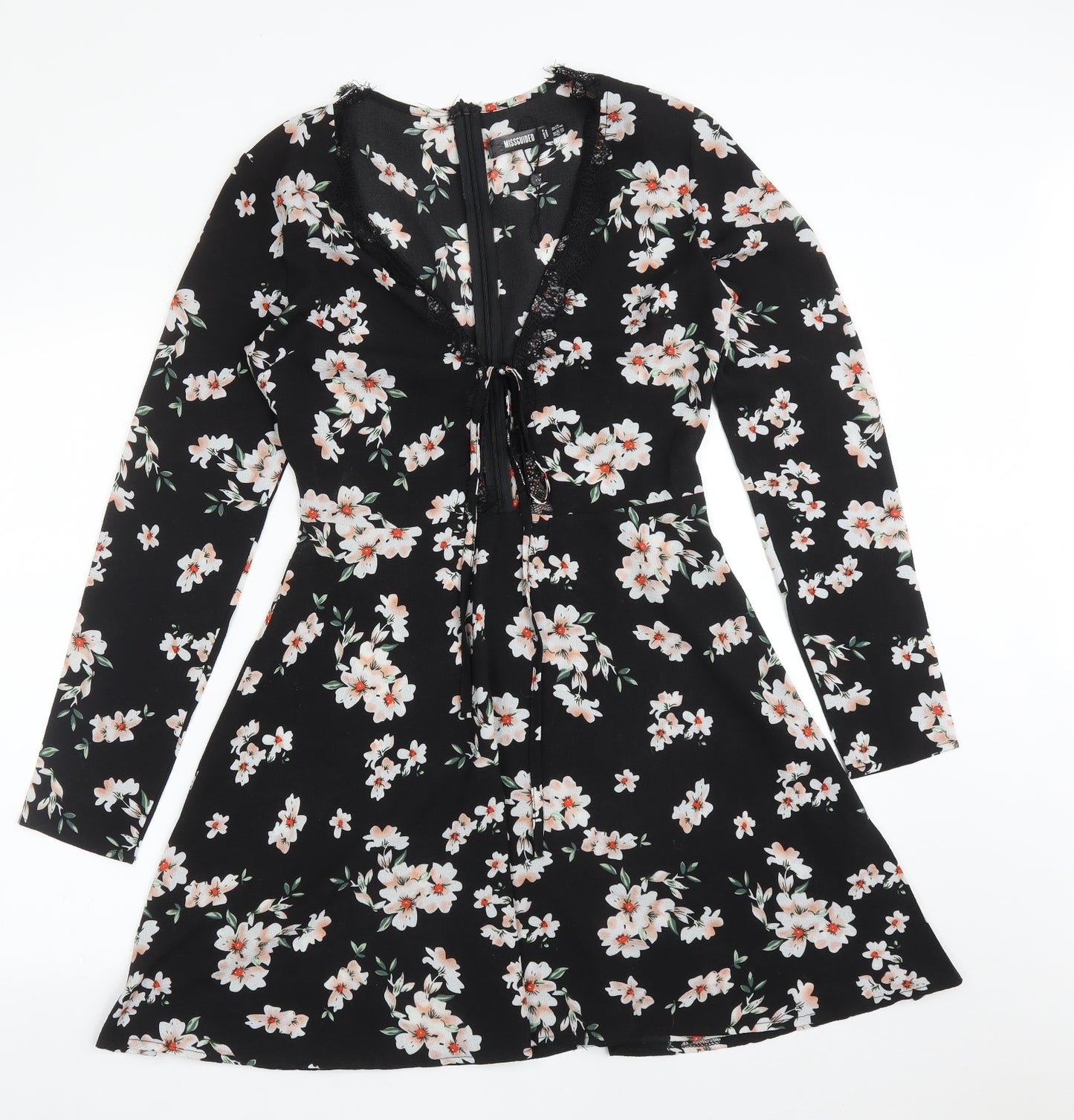 Missguided Womens Multicoloured Floral Polyester A-Line  Size 10  V-Neck