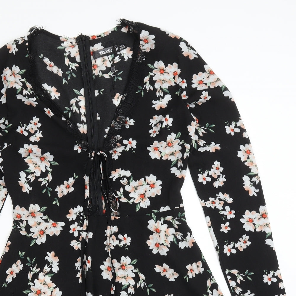 Missguided Womens Multicoloured Floral Polyester A-Line  Size 10  V-Neck