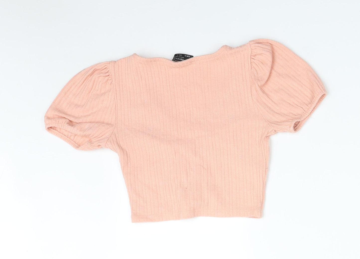 Bershka Womens Pink Floral  Basic T-Shirt Size S V-Neck