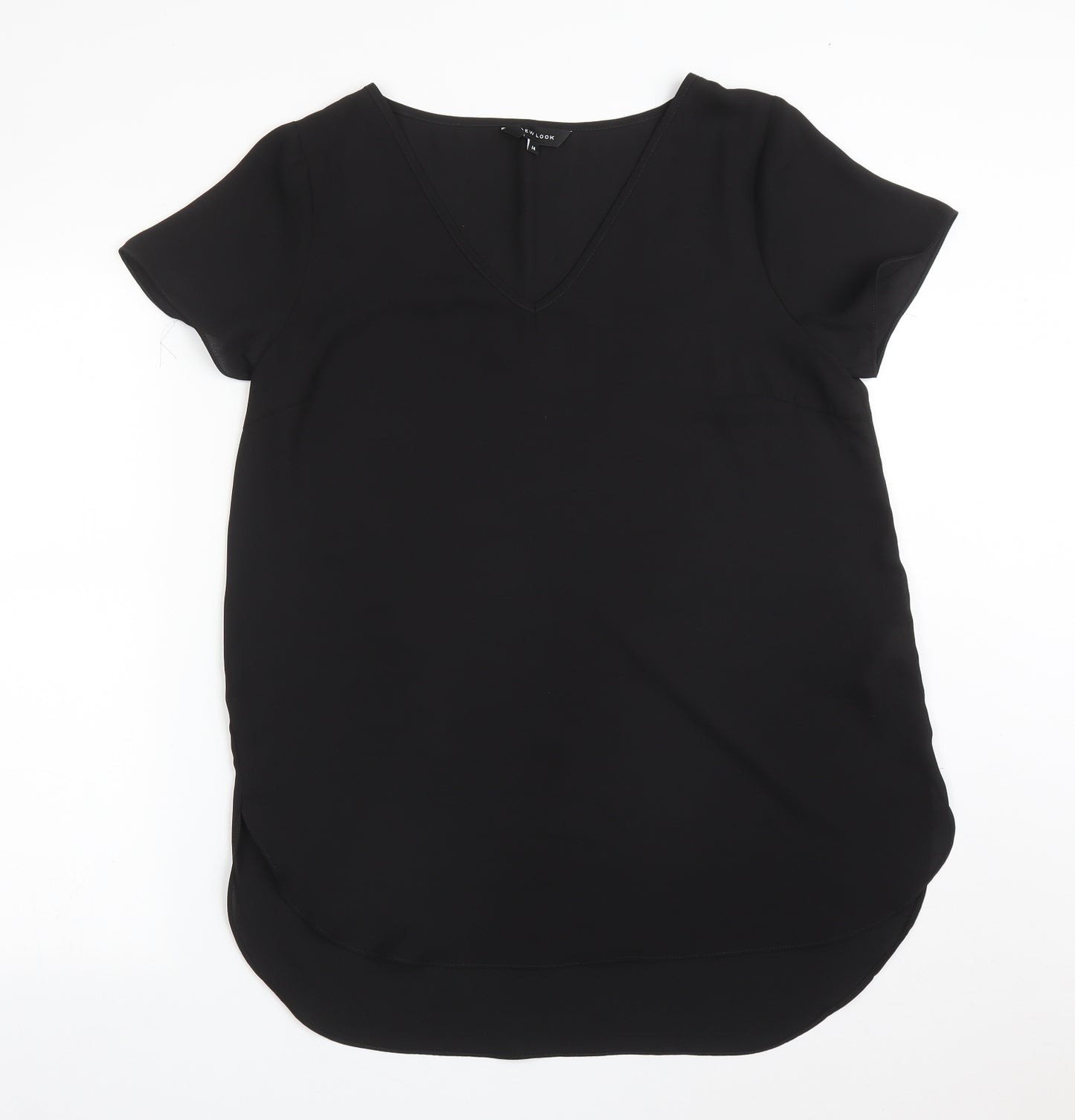 New Look Womens Black  Polyester Basic T-Shirt Size 14 V-Neck