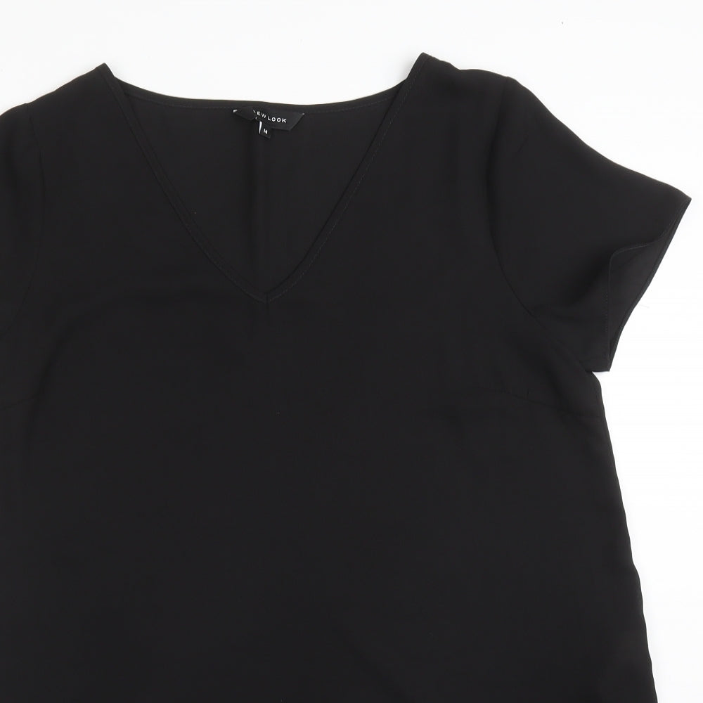 New Look Womens Black  Polyester Basic T-Shirt Size 14 V-Neck