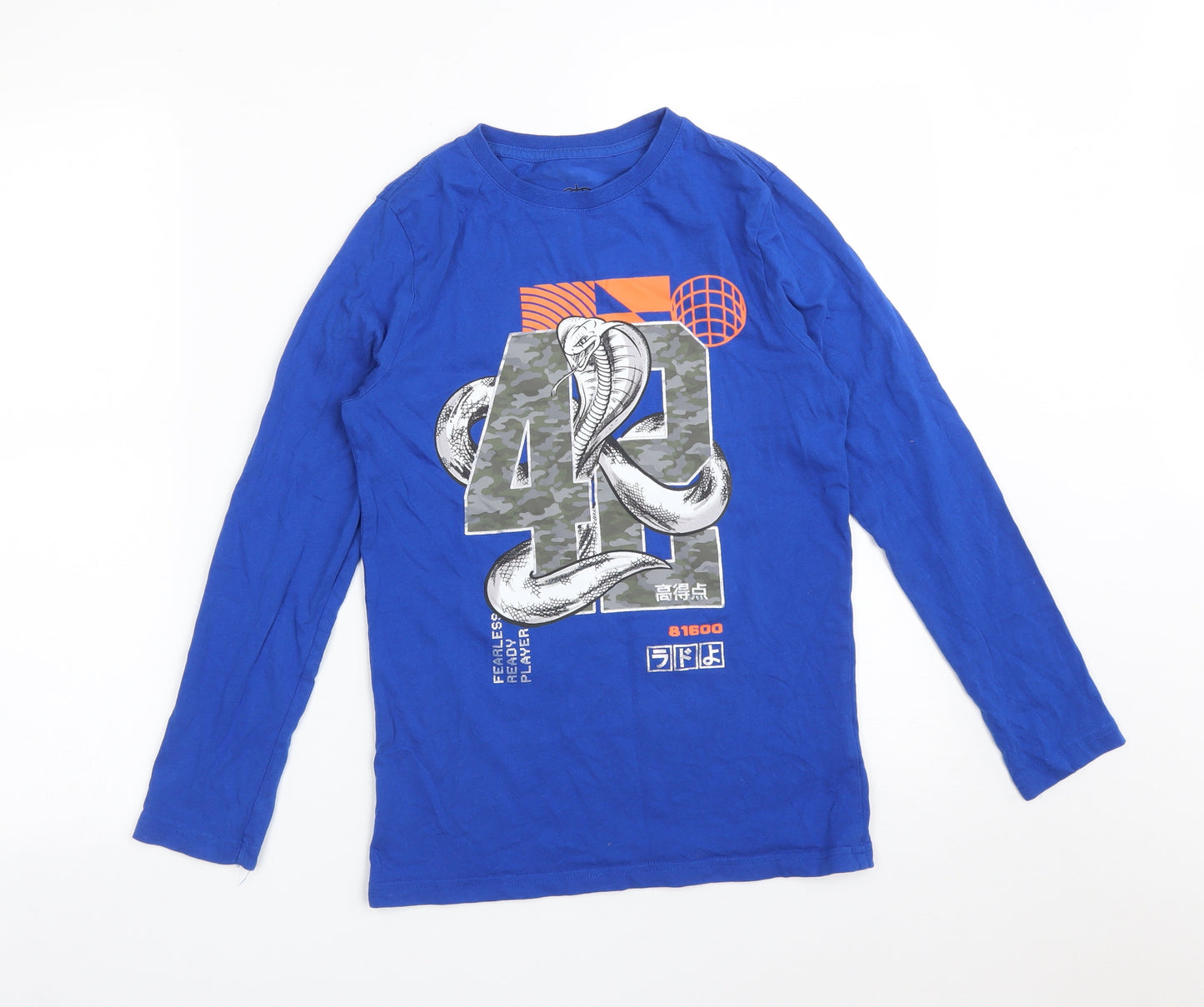 F&F Boys Blue  Cotton Basic T-Shirt Size 10-11 Years Crew Neck  - SNAKE