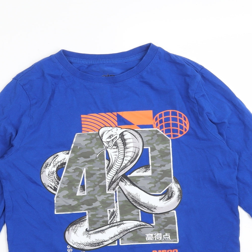 F&F Boys Blue  Cotton Basic T-Shirt Size 10-11 Years Crew Neck  - SNAKE