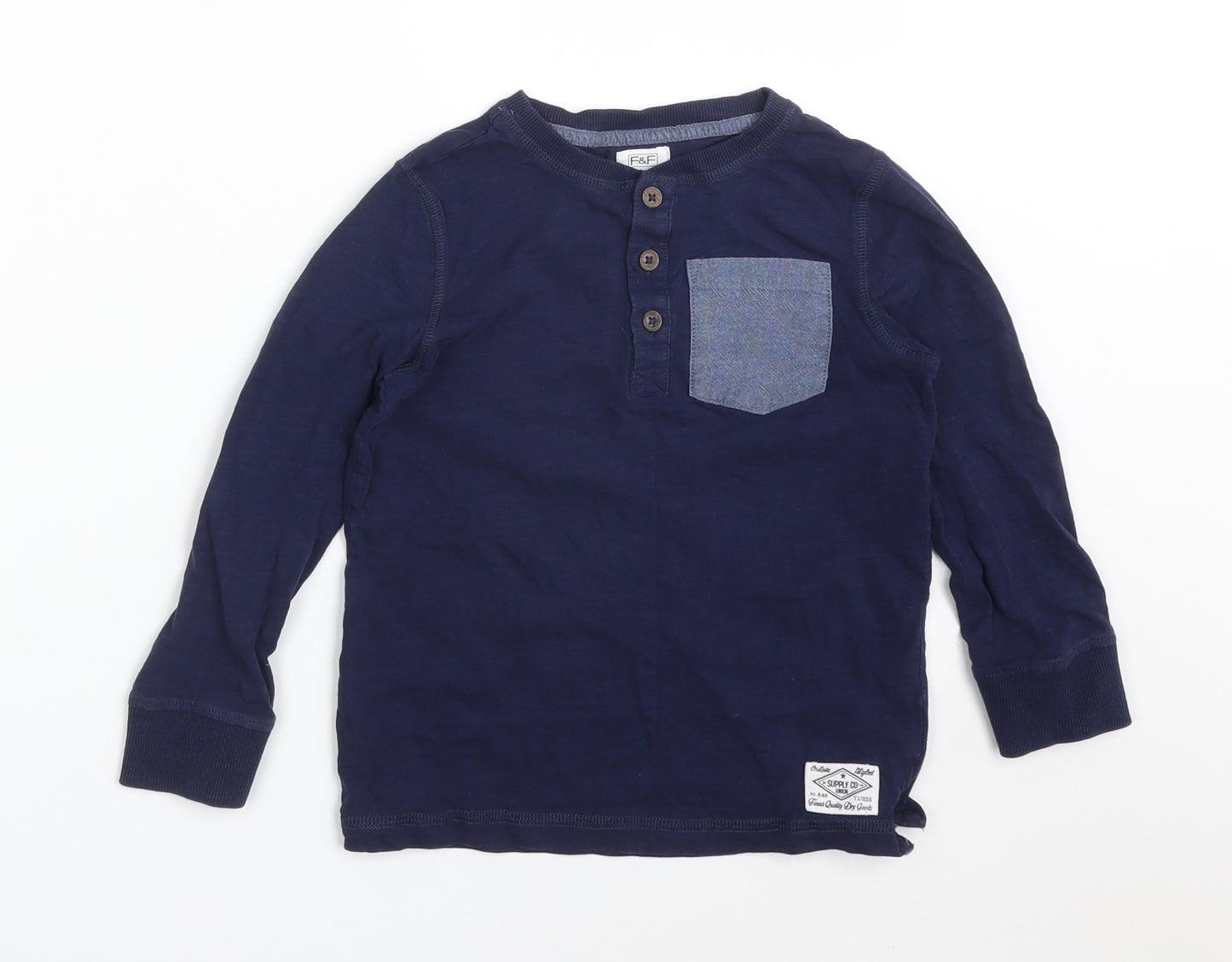 F&F Boys Blue  Cotton Basic T-Shirt Size 4-5 Years Crew Neck