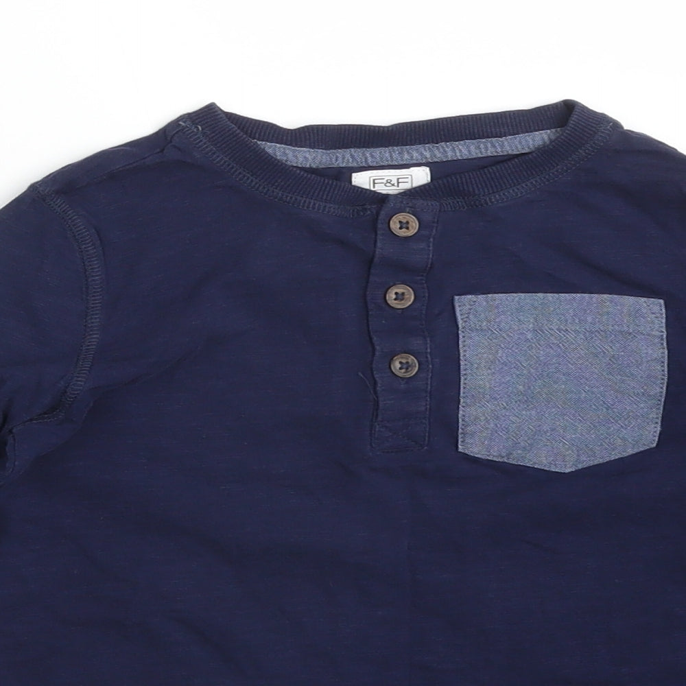 F&F Boys Blue  Cotton Basic T-Shirt Size 4-5 Years Crew Neck