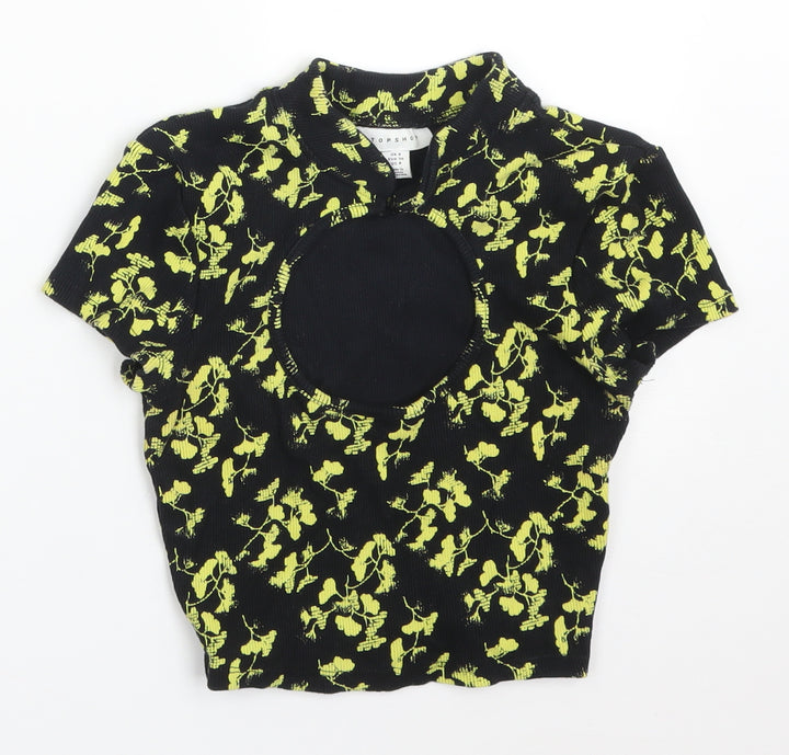 Topshop Womens Multicoloured Floral Cotton Basic T-Shirt Size 8 Round Neck