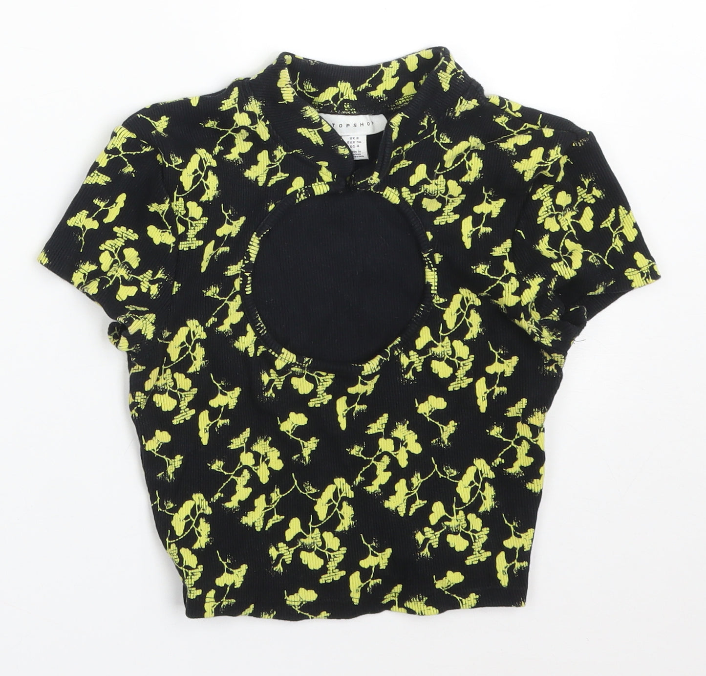 Topshop Womens Multicoloured Floral Cotton Basic T-Shirt Size 8 Round Neck