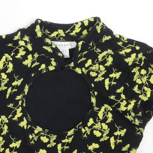 Topshop Womens Multicoloured Floral Cotton Basic T-Shirt Size 8 Round Neck