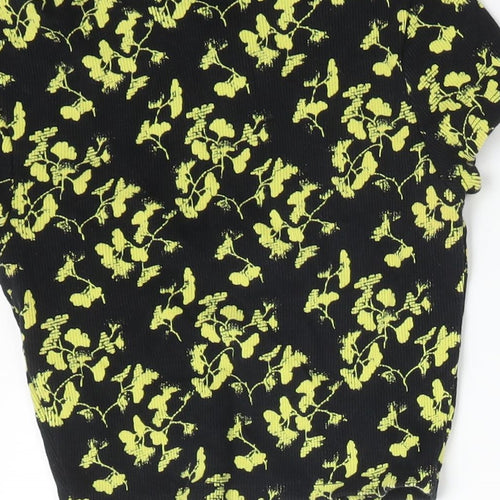 Topshop Womens Multicoloured Floral Cotton Basic T-Shirt Size 8 Round Neck