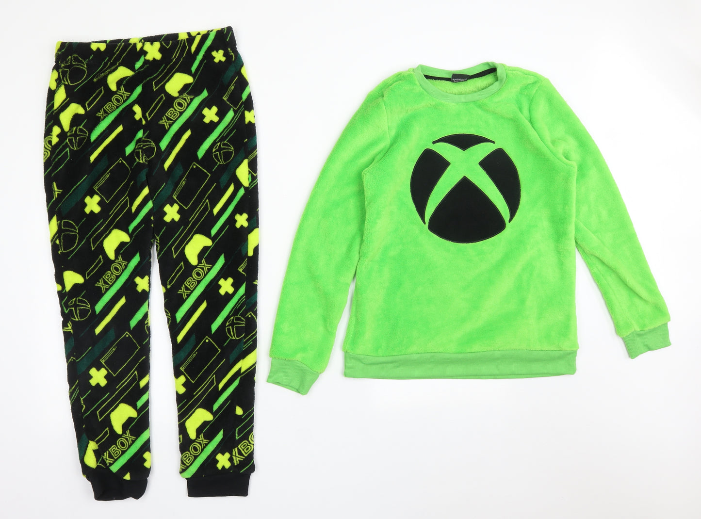 F&F Boys Green Solid Polyester  Pyjama Set Size 11-12 Years   - XBOX