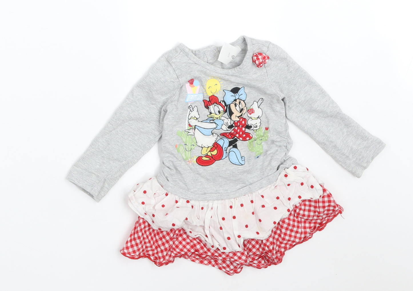 DISNEY  Girls Multicoloured Check Cotton Skater Dress  Size 12-18 Months  Round Neck  - MINNIE MOUSE