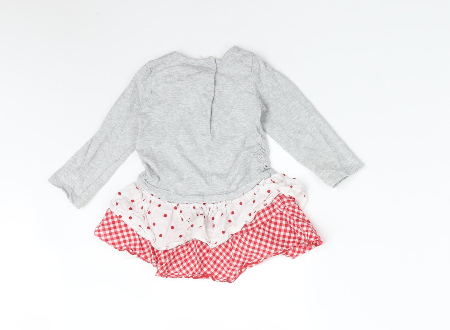 DISNEY  Girls Multicoloured Check Cotton Skater Dress  Size 12-18 Months  Round Neck  - MINNIE MOUSE