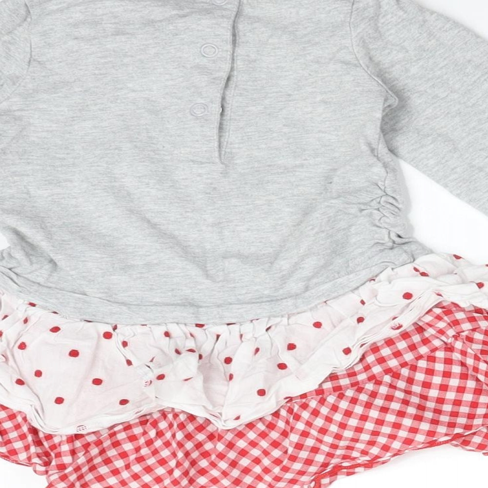 DISNEY  Girls Multicoloured Check Cotton Skater Dress  Size 12-18 Months  Round Neck  - MINNIE MOUSE