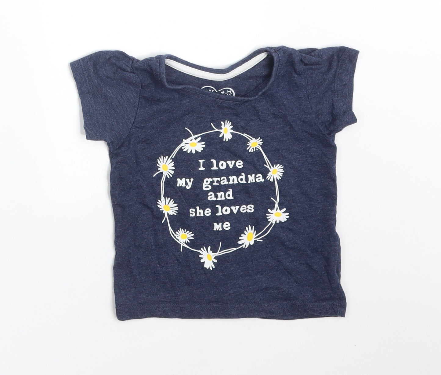 Young Dimension Girls Blue Floral Cotton Basic T-Shirt Size 12-18 Months Round Neck  - I LOVE MY GRANDMA AND SHE LOVES ME