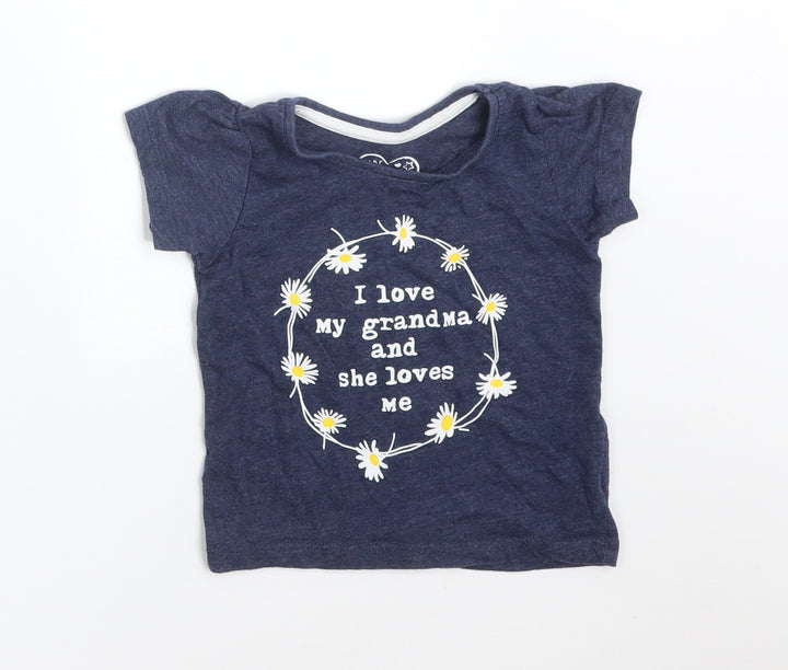 Young Dimension Girls Blue Floral Cotton Basic T-Shirt Size 12-18 Months Round Neck  - I LOVE MY GRANDMA AND SHE LOVES ME