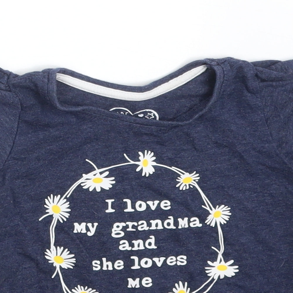 Young Dimension Girls Blue Floral Cotton Basic T-Shirt Size 12-18 Months Round Neck  - I LOVE MY GRANDMA AND SHE LOVES ME