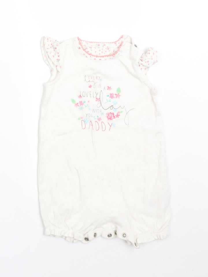 Mothercare Girls White Floral Cotton Romper One-Piece Size 6-9 Months - EVERY DAY IS A LOVELY DAY WITH YOU DADDY