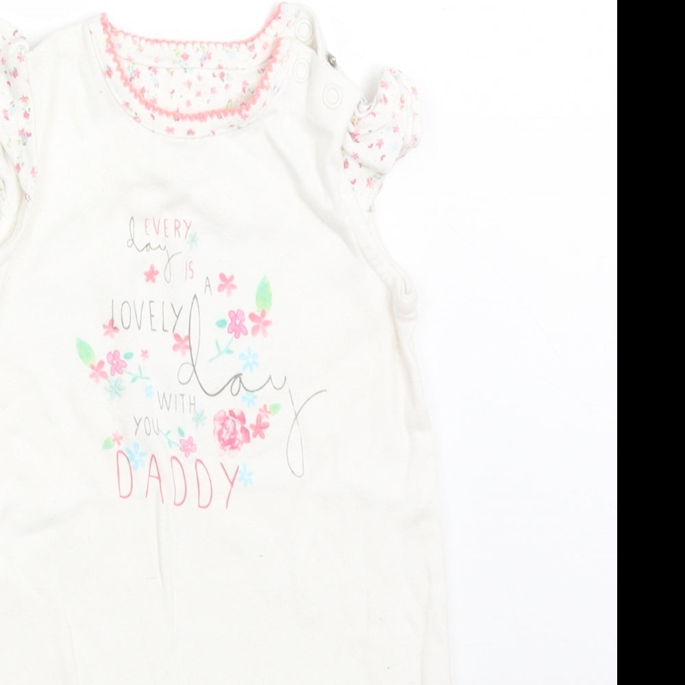 Mothercare Girls White Floral Cotton Romper One-Piece Size 6-9 Months   - EVERY DAY IS A LOVELY DAY WITH YOU DADDY
