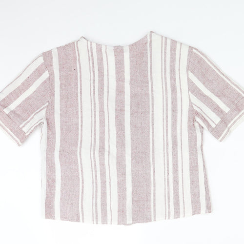 Topshop Womens Multicoloured Striped Viscose Basic Button-Up Size 10 V-Neck