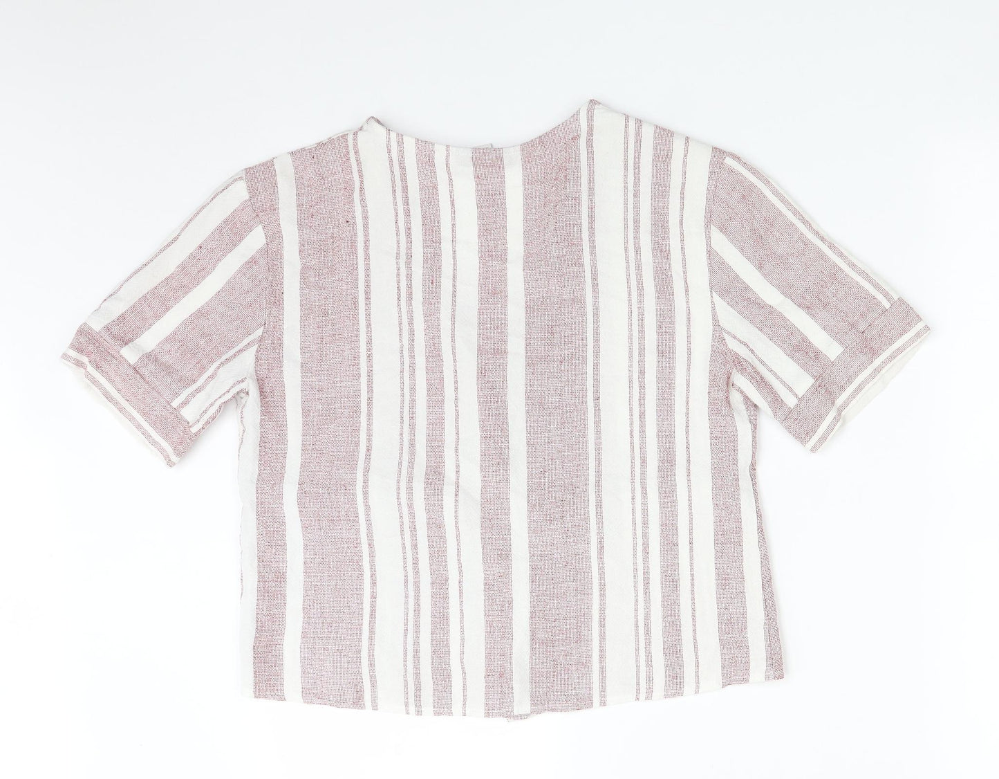 Topshop Womens Multicoloured Striped Viscose Basic Button-Up Size 10 V-Neck