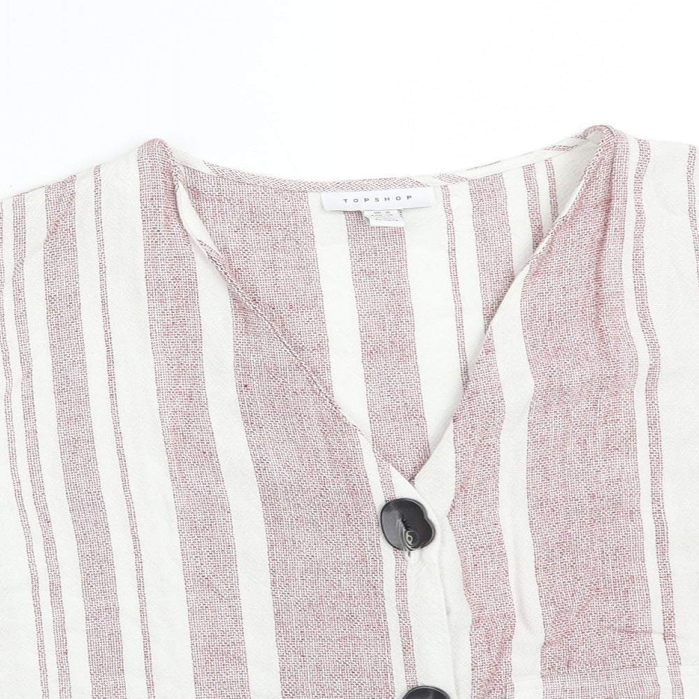 Topshop Womens Multicoloured Striped Viscose Basic Button-Up Size 10 V-Neck