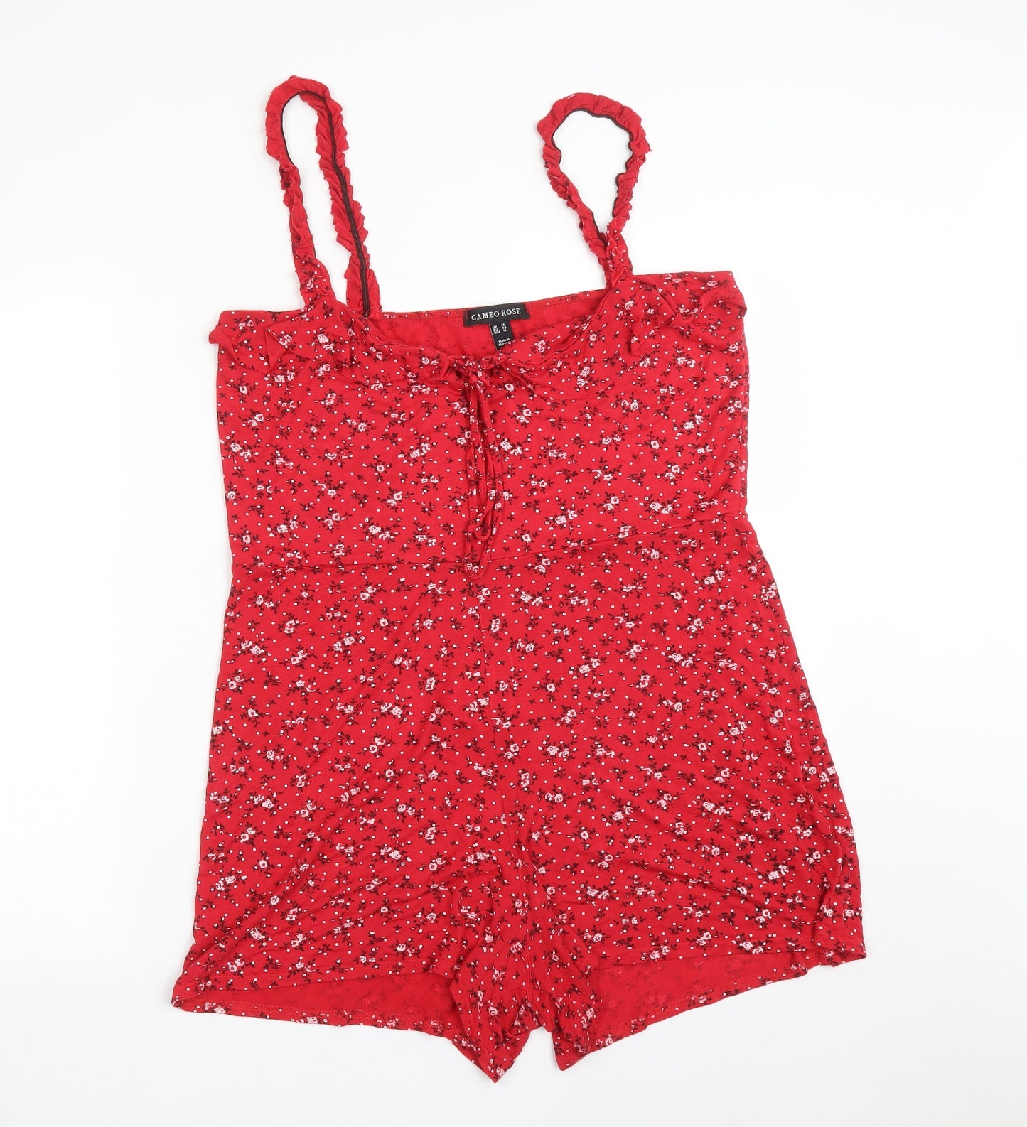 CAMEO ROSE Womens Red Floral Viscose Playsuit One-Piece Size 18
