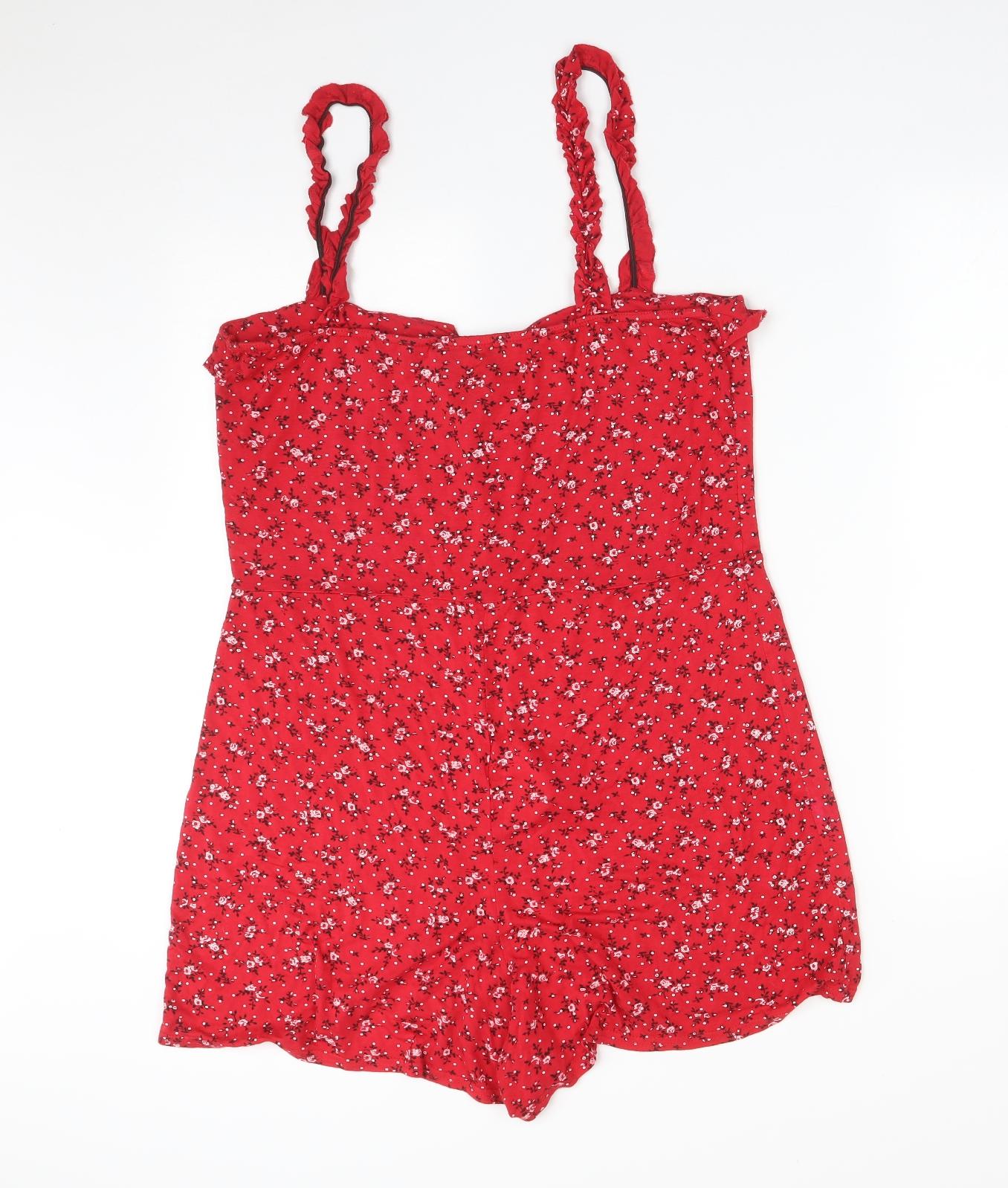 CAMEO ROSE Womens Red Floral Viscose Playsuit One-Piece Size 18
