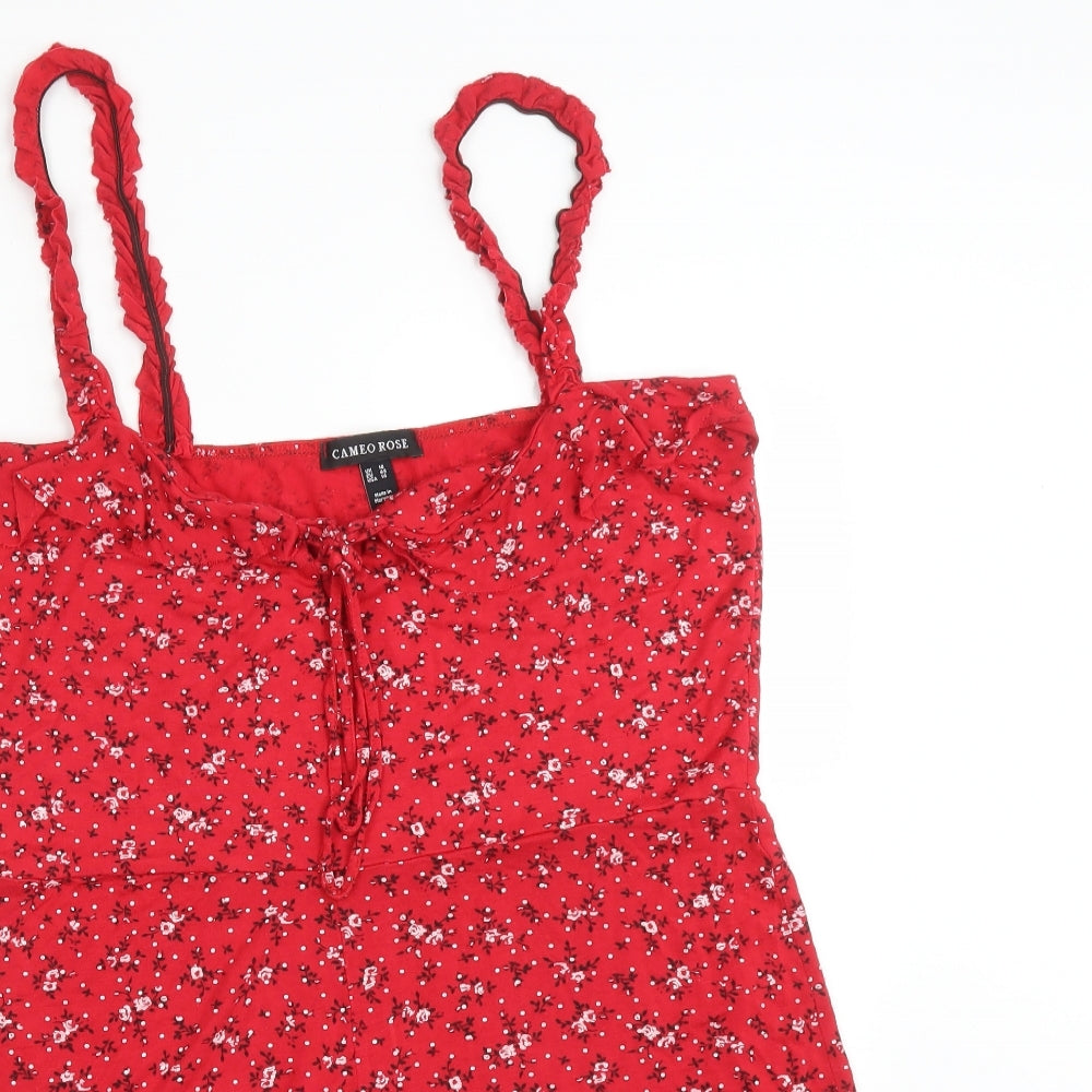 CAMEO ROSE Womens Red Floral Viscose Playsuit One-Piece Size 18