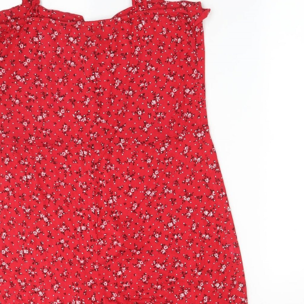 CAMEO ROSE Womens Red Floral Viscose Playsuit One-Piece Size 18