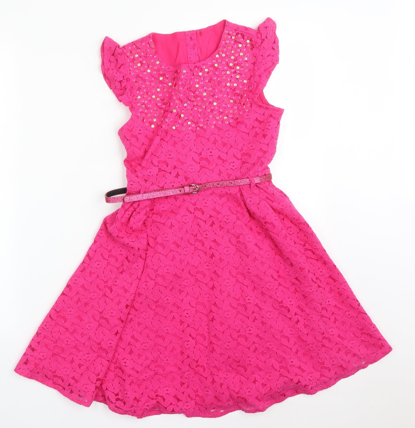 George Girls Pink Floral Cotton Fit & Flare  Size 9-10 Years  Round Neck