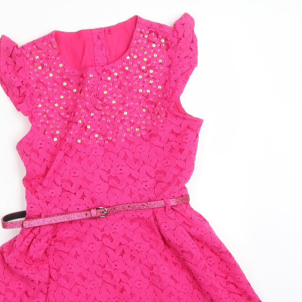 George Girls Pink Floral Cotton Fit & Flare  Size 9-10 Years  Round Neck