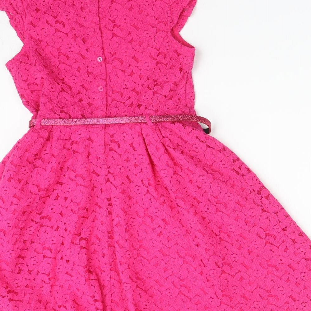 George Girls Pink Floral Cotton Fit & Flare  Size 9-10 Years  Round Neck