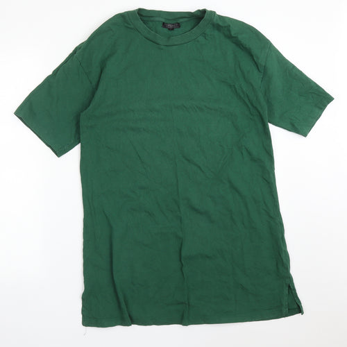 Topshop Womens Green  Cotton Basic T-Shirt Size 10 Round Neck