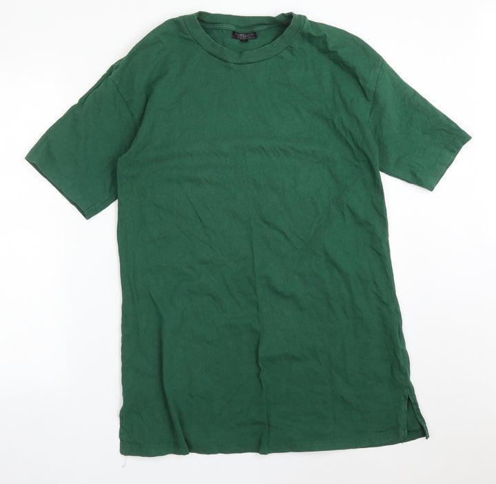 Topshop Womens Green Cotton Basic T-Shirt Size 10 Round Neck