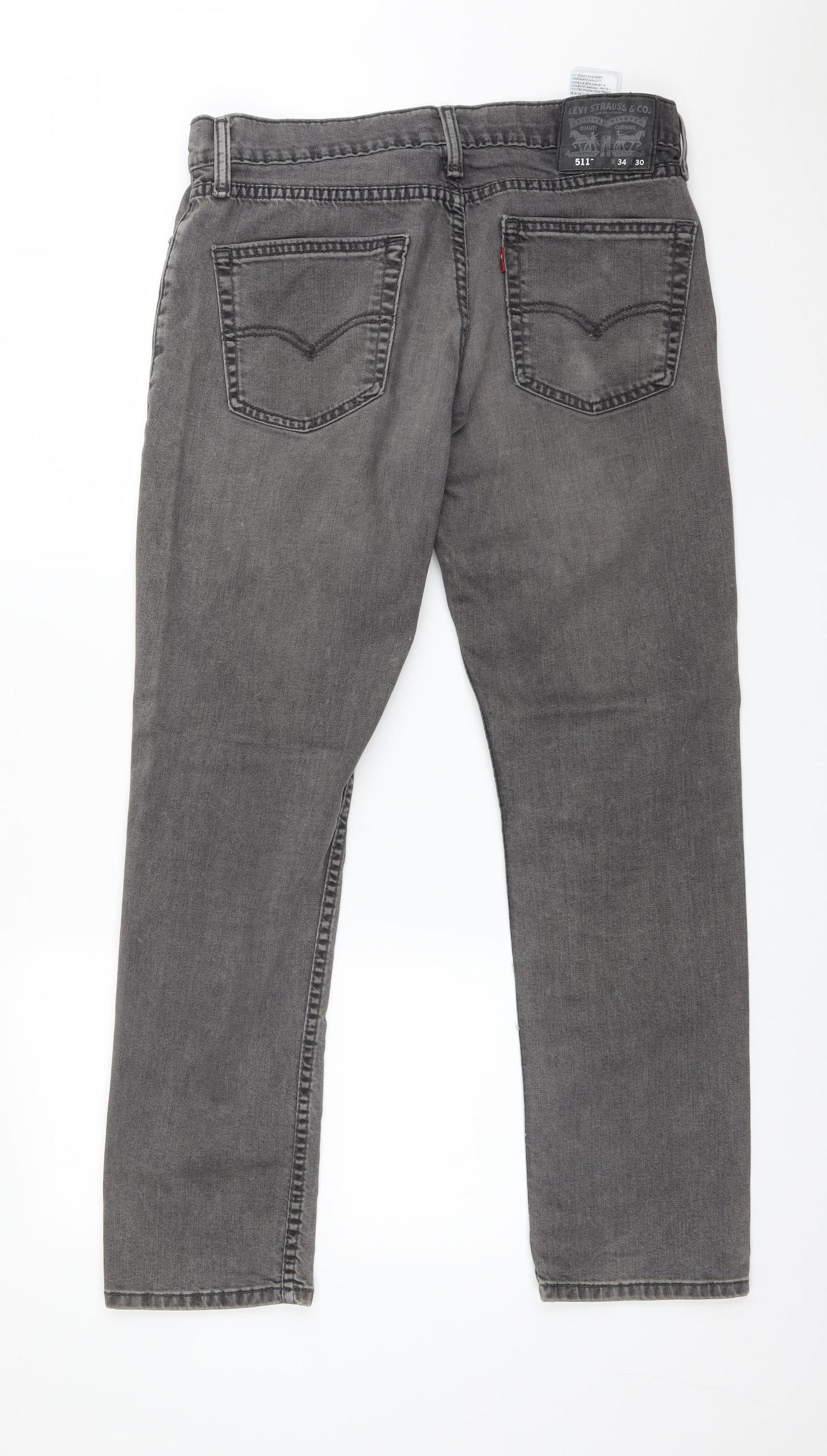 LEVI Mens Grey  Cotton Straight Jeans Size 34 L30 in Regular