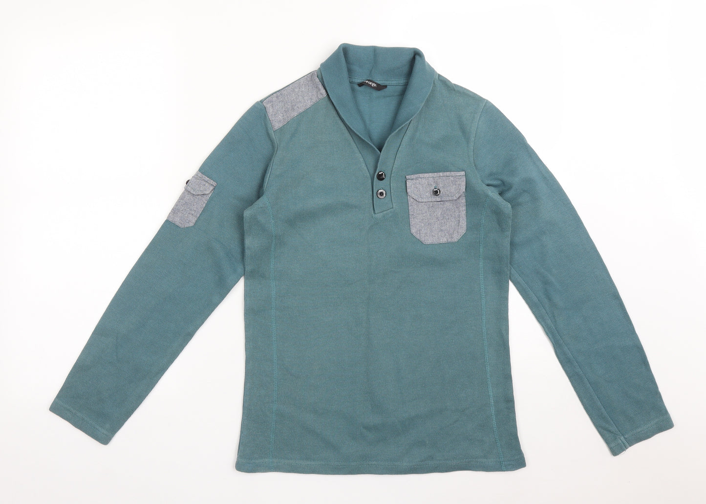 George Boys Green  Cotton Basic T-Shirt Size 11-12 Years Roll Neck