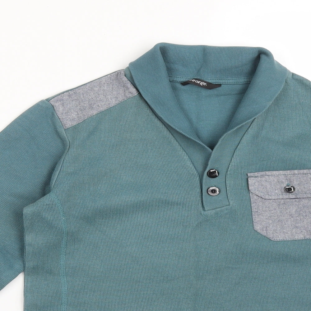 George Boys Green  Cotton Basic T-Shirt Size 11-12 Years Roll Neck