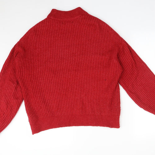 Primark Womens Red Mock Neck  Acrylic Pullover Jumper Size M