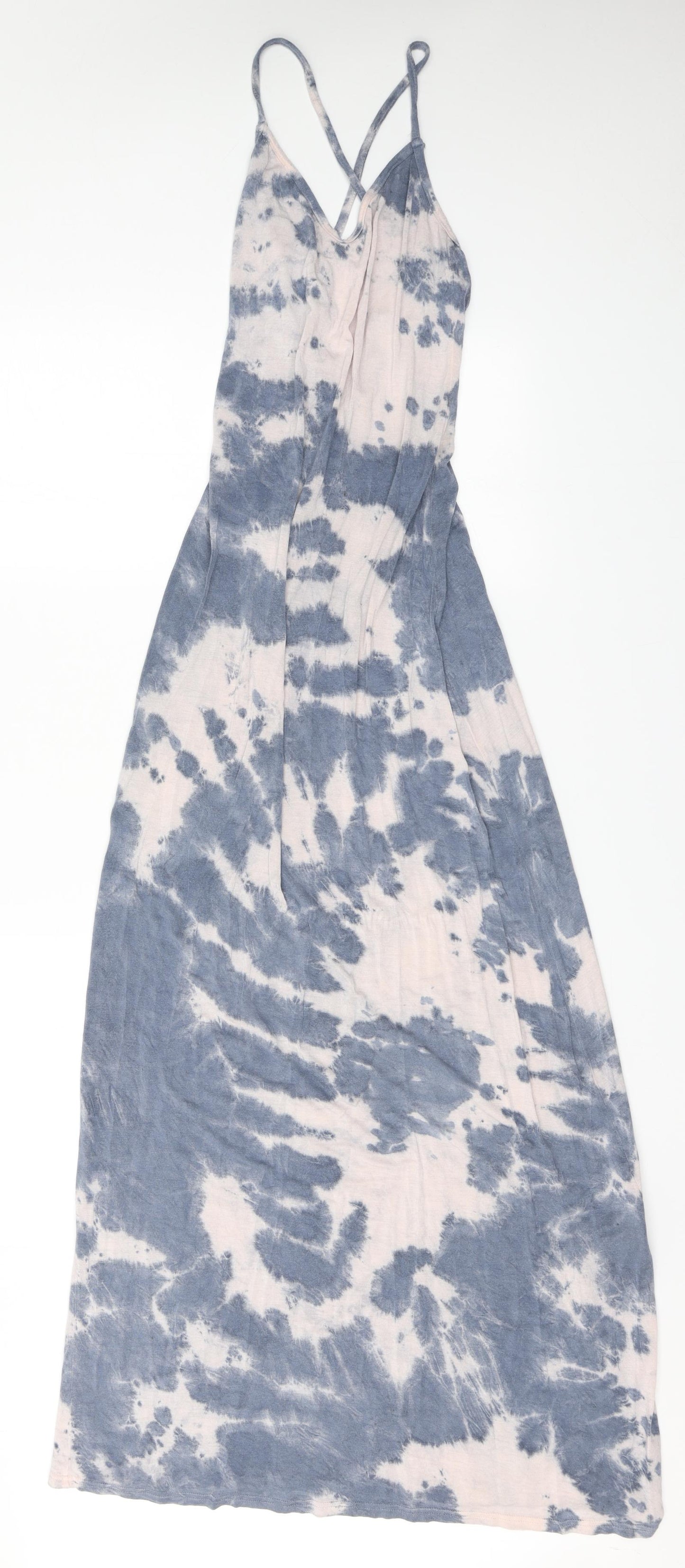Boohoo Womens Blue Geometric Viscose A-Line  Size 10  Halter