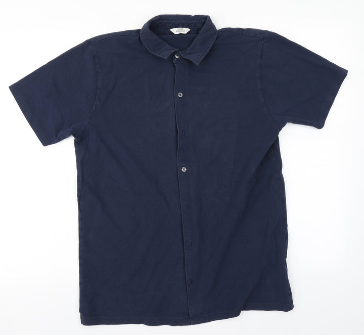 NEXT Mens Blue Cotton Button-Up Size M Collared