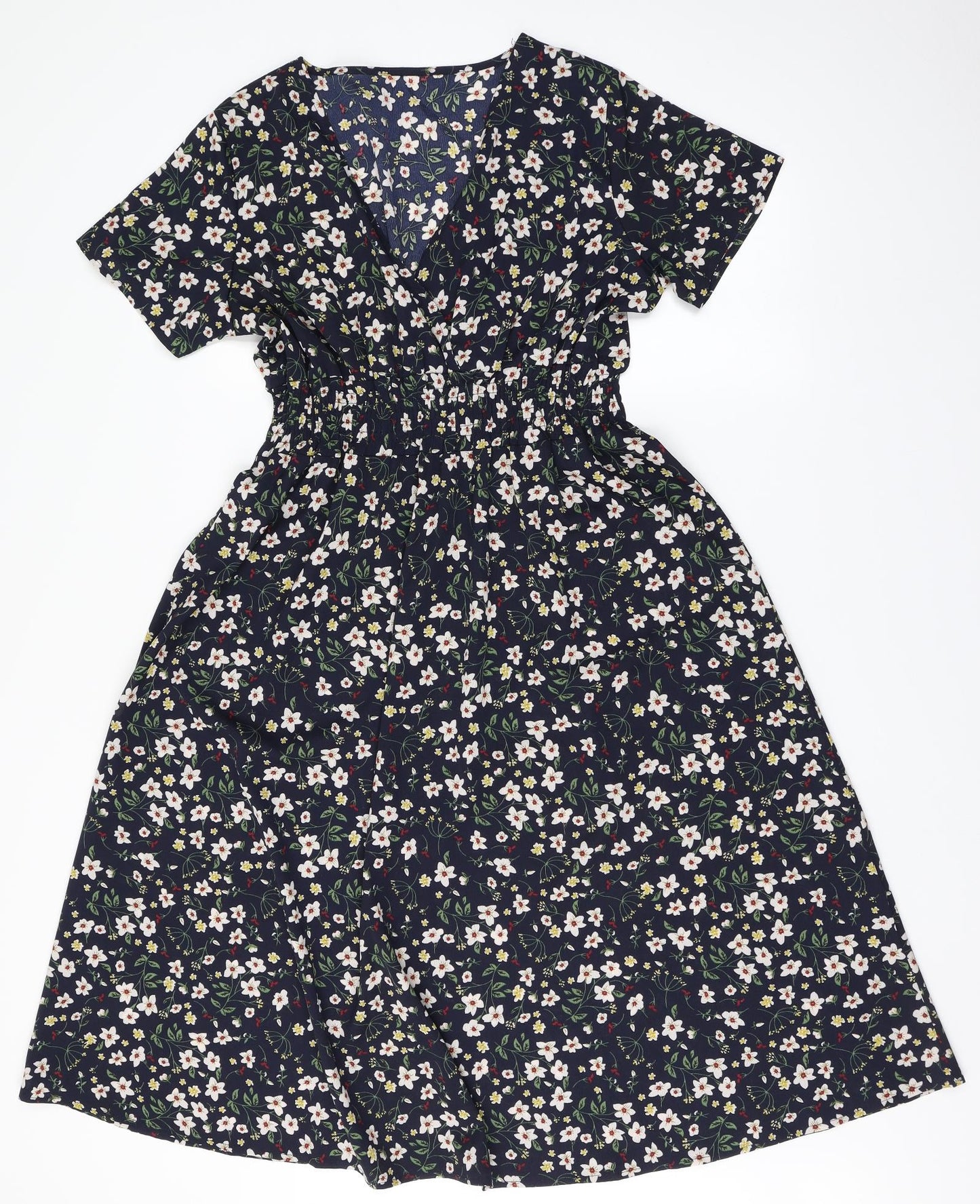 SheIn Womens Blue Floral Polyester A-Line  Size 10  V-Neck