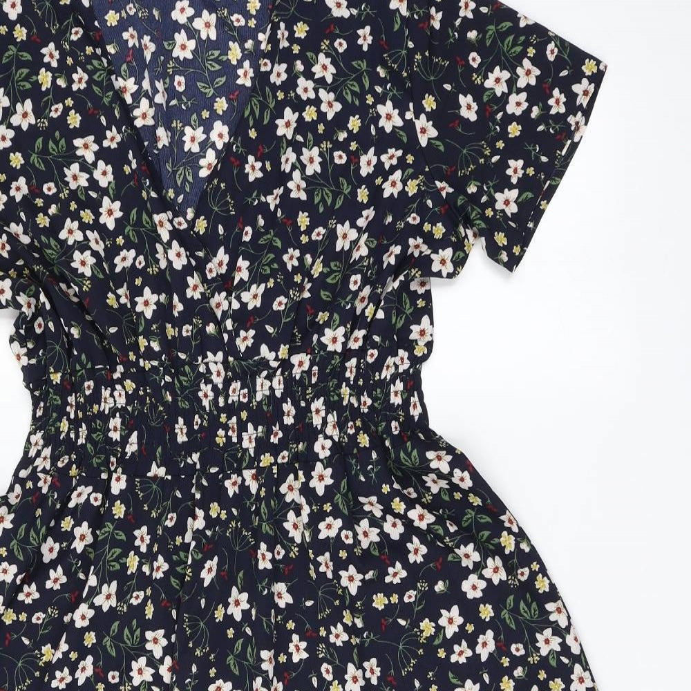 SheIn Womens Blue Floral Polyester A-Line  Size 10  V-Neck
