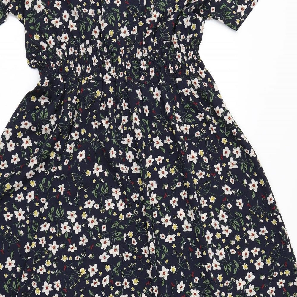 SheIn Womens Blue Floral Polyester A-Line  Size 10  V-Neck