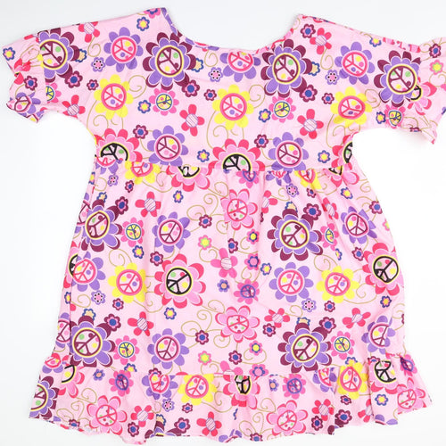 Preworn Womens Pink Geometric  A-Line    Round Neck  - Peace Symbols