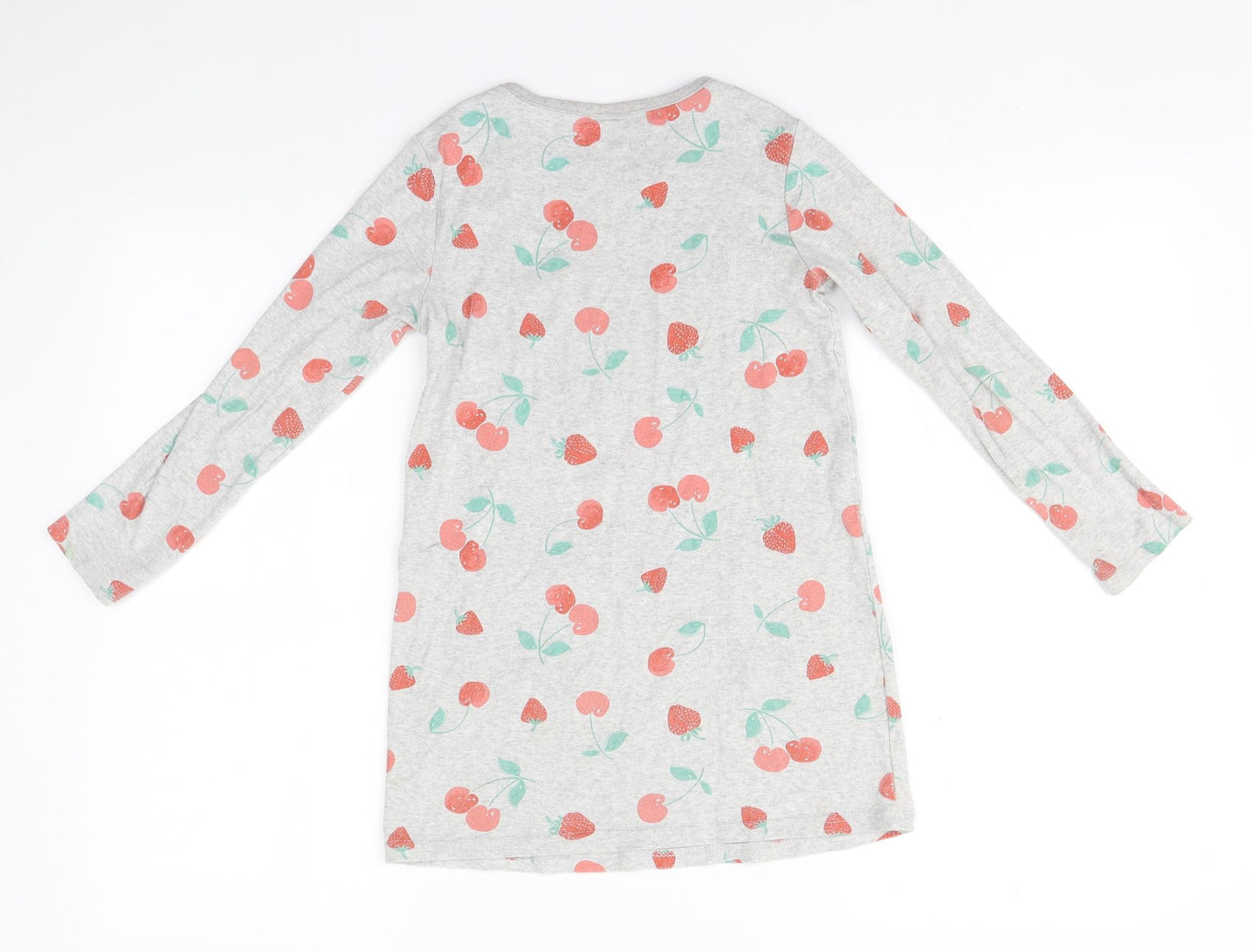 NEXT Girls Grey Floral Cotton A-Line  Size 7 Years  Round Neck  - Cherries