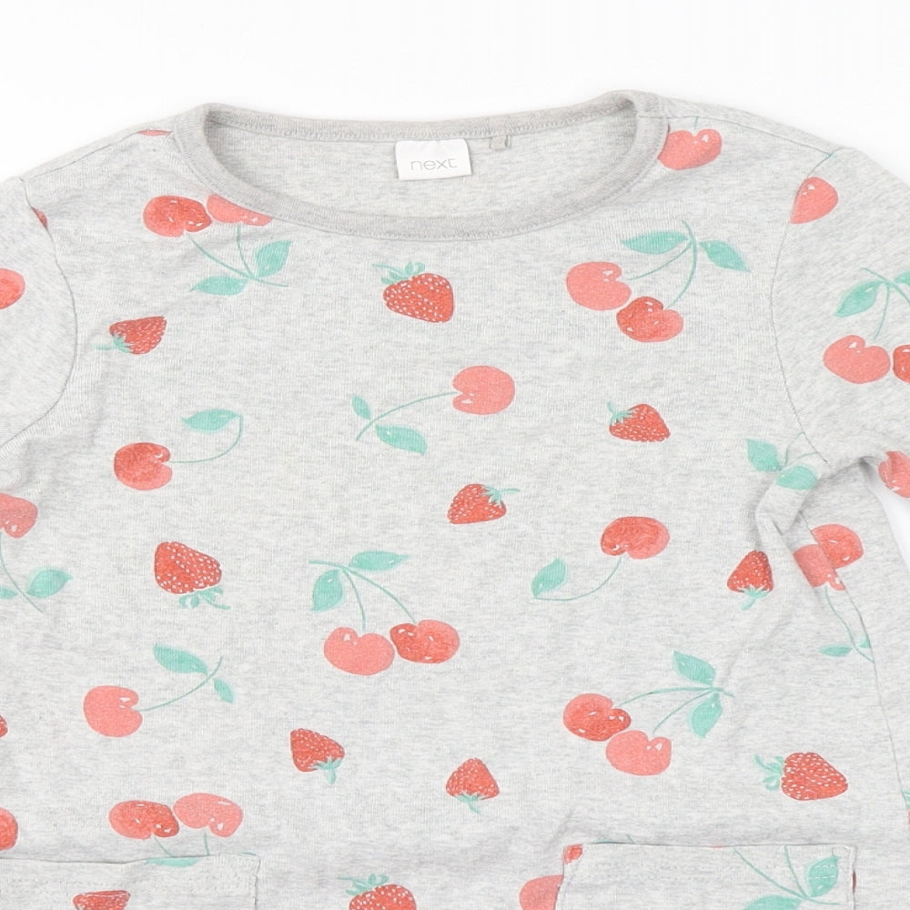 NEXT Girls Grey Floral Cotton A-Line  Size 7 Years  Round Neck  - Cherries