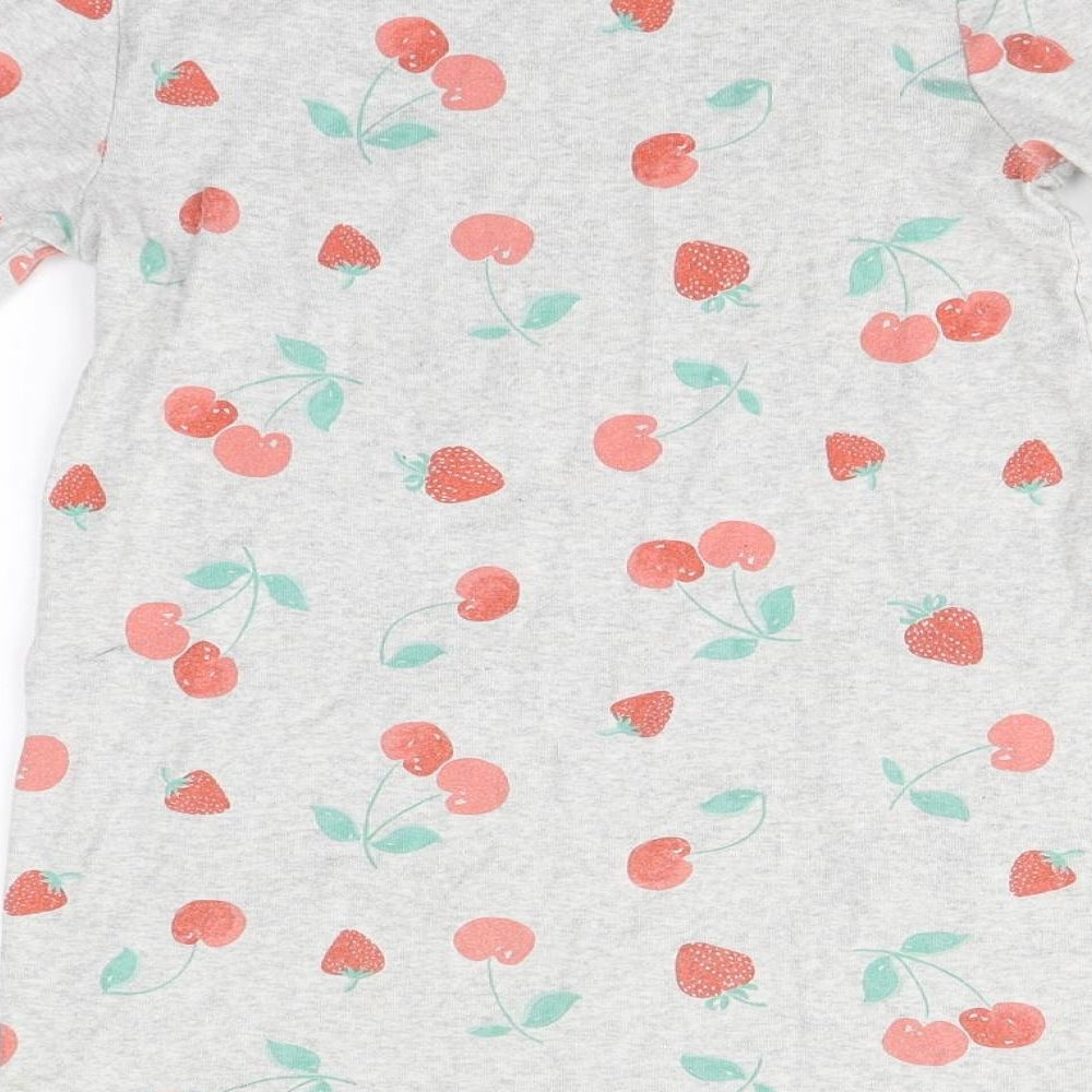 NEXT Girls Grey Floral Cotton A-Line  Size 7 Years  Round Neck  - Cherries
