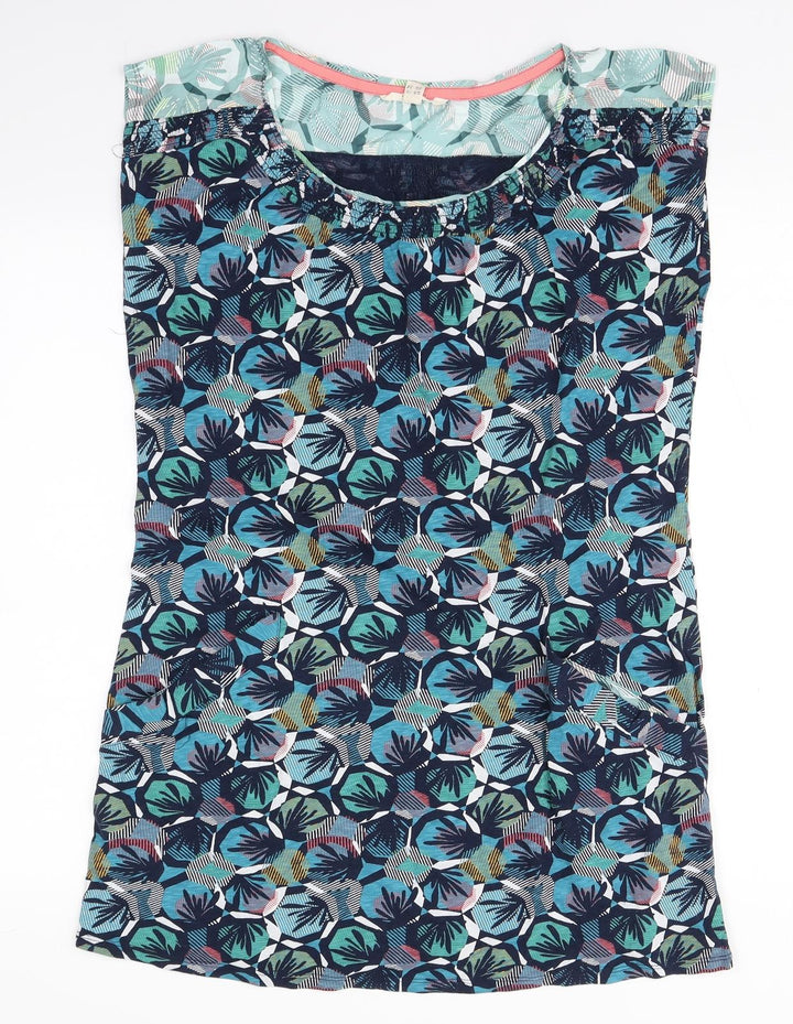 Preworn Womens Blue Floral Cotton Pencil Dress  Size 10  Round Neck