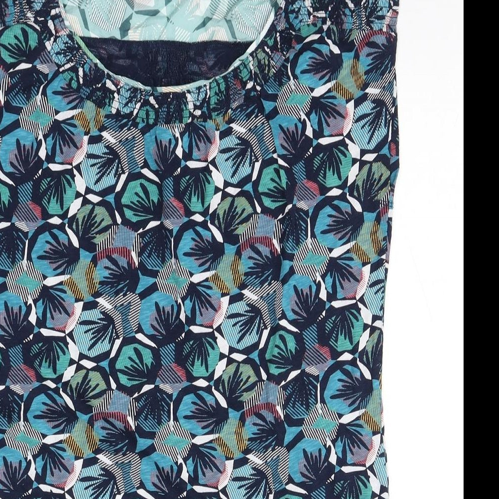 Preworn Womens Blue Floral Cotton Pencil Dress  Size 10  Round Neck