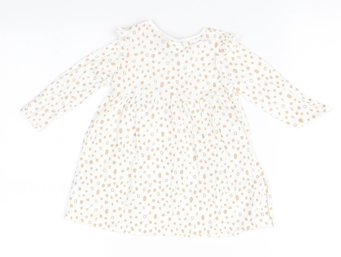 Disney Girls White Geometric Cotton A-Line  Size 6-9 Months  Round Neck  - Bambi and Thumper